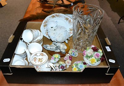 Lot 1063 - Four Border Fine Art Bird groups, large cut glass vase, Colclough teaset, Royal Crown Derby...