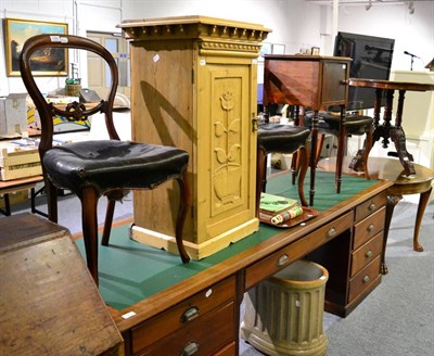 Lot 1086 - A set of three carved mahogany balloon back dining chairs, a pine pot cupboard and a mahogany...