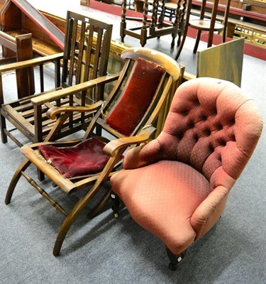 Lot 1089 - A group of furniture comprising of a Victorian button back nursing chair, an early 20th century oak