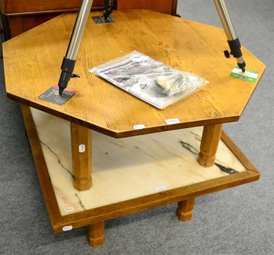 Lot 1106 - A 20th century oak Yorkshire school octagonal coffee table together with a marble top coffee table