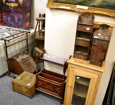 Lot 1150 - A small group of furniture including a pine glazed cabinet, occasional table with ball and claw...