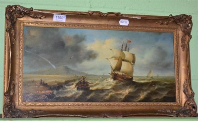 Lot 1192 - Charles Knight (19th century) Shipping in a squall, signed, oil on board