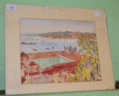 Lot 1200 - Sydney Arrobus, Lisbon harbour, watercolour