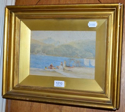 Lot 1210 - Watercolour of a Continental lake scene initialled BB