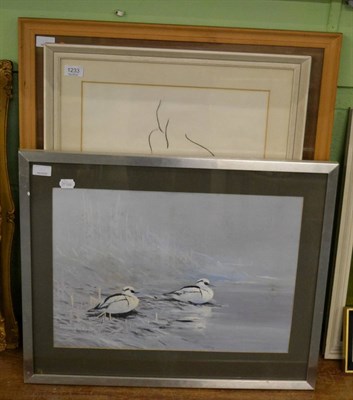 Lot 1233 - Arthur Gee (1934-2011) ";Smew on a Winter afternoon"; signed, gouache together with a charcoal line