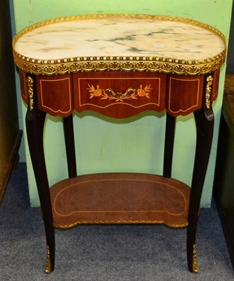 Lot 1262 - A 20th century mahogany and marquetry side table in the Louis XV style, with marble top and pierced