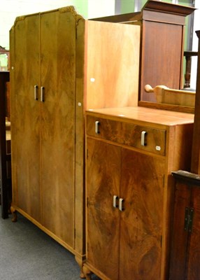 Lot 1273 - An Art Deco four piece walnut bedroom suite comprising of tallboy, a bed, wardrobe and dressing...