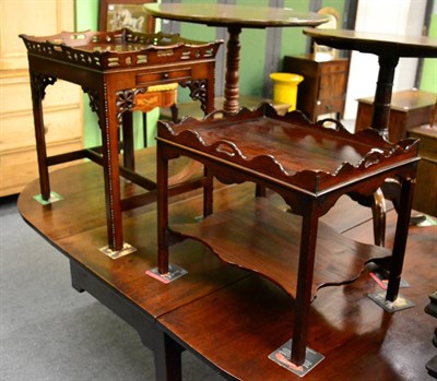 Lot 1280 - A tray top table and a carved mahogany occasional table