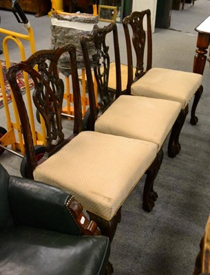 Lot 1306 - A pair of carved mahogany single chairs and one other