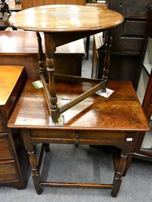 Lot 1352 - A George III provincial oak side table, together with a small oak cricket table