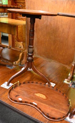 Lot 1356 - A mahogany circular ring turned tripod table together with an inlaid mahogany reniform twin handled