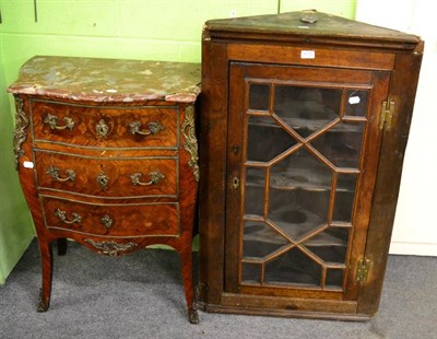 Lot 1372 - A George III oak astragal glazed hanging corner cupboard and a 19 century French inlaid...