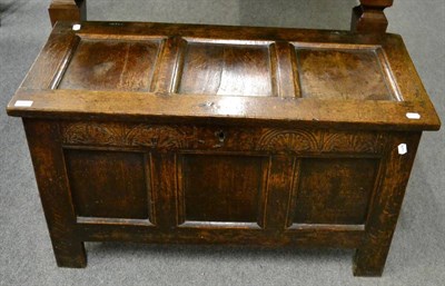 Lot 1377 - An 18th century oak three panel coffer