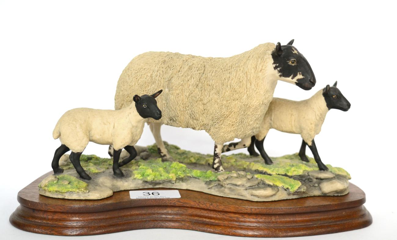 Lot 36 - Border Fine Arts 'Mule Ewe and Lambs', model No. EG03 by Mairi Laing Hunt, limited edition...