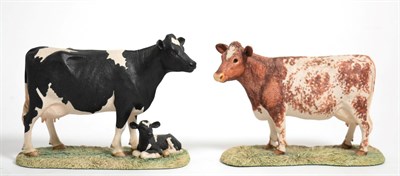 Lot 49 - Border Fine Arts 'Shorthorn Cow', model No. 161 by Ray Ayres; and 'Friesian Cow with Calf',...
