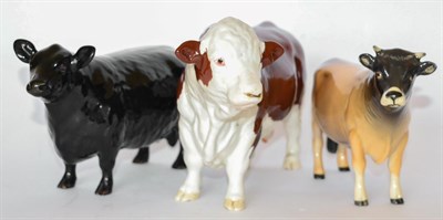 Lot 69 - Beswick Cattle Comprising: Aberdeen Angus Cow, model No. 1563, Jersey Bull Ch. ";Dunsley Coy Boy"