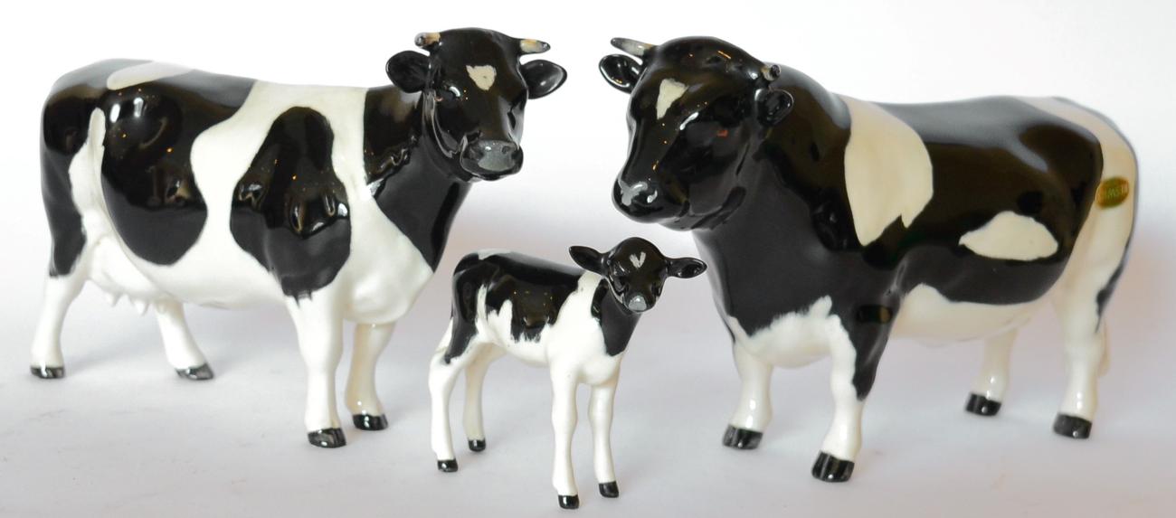Lot 72 - Beswick Cattle Comprising: Friesian Bull Ch. ";Coddington Hilt Bar";, model No. 1439A, Friesian Cow