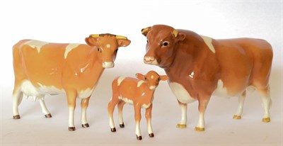 Lot 74 - Beswick Cattle Comprising: Guernsey Bull Ch. ";Sabrina's Sir Richmond 14th";, model No. 1451,...