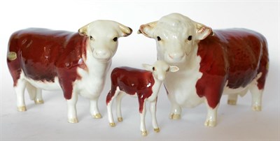Lot 75 - Beswick Cattle Comprising: Hereford Bull (First Version), model No. 1363A, Hereford Cow, model...