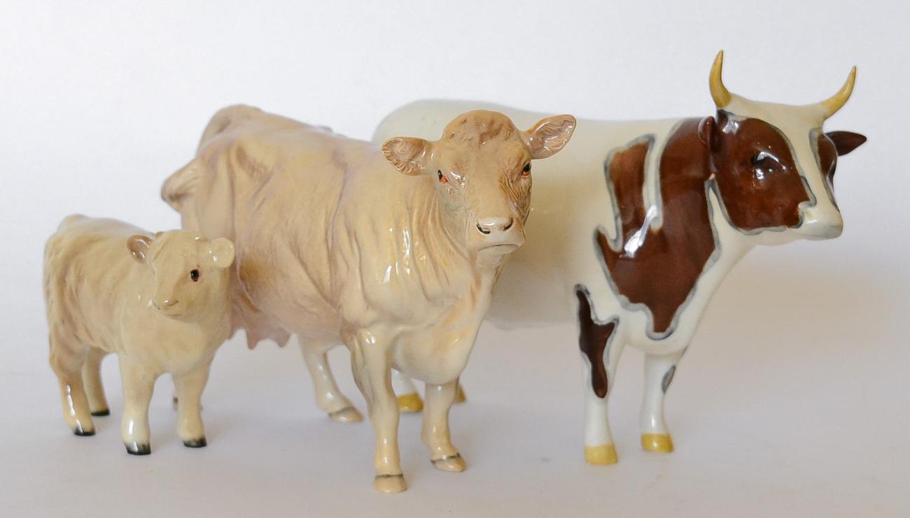 Lot 78 - Beswick Charolais Cow, model No. 3075A and Charolais Calf, model No. 1827B, both cream gloss;...
