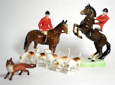Lot 89 - Beswick Hunting Scene Comprising: Huntsman (On Rearing Horse), Style One - Second Version,...