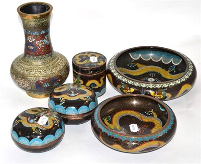 Lot 108 - Assorted cloisonne bowls, boxes and vase