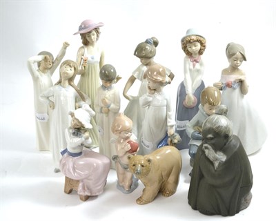 Lot 109 - Three Lladro figures (two boxes) together with ten Nao figures