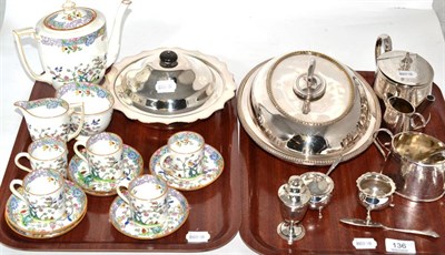 Lot 136 - A small group of silver condiments, silver plate and a Minton coffee set