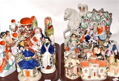 Lot 140 - Two trays containing a quantity of 19th century Staffordshire, pastille burners, flat back...