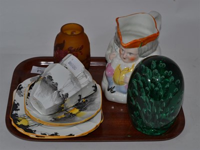 Lot 154 - Two Shelley china trios, pattern G11678; Galle style vase; green glass dump with bubble...