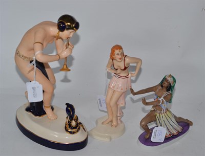 Lot 155 - Three Art Deco style china figures by Royal Dux, Karl Ens and one other