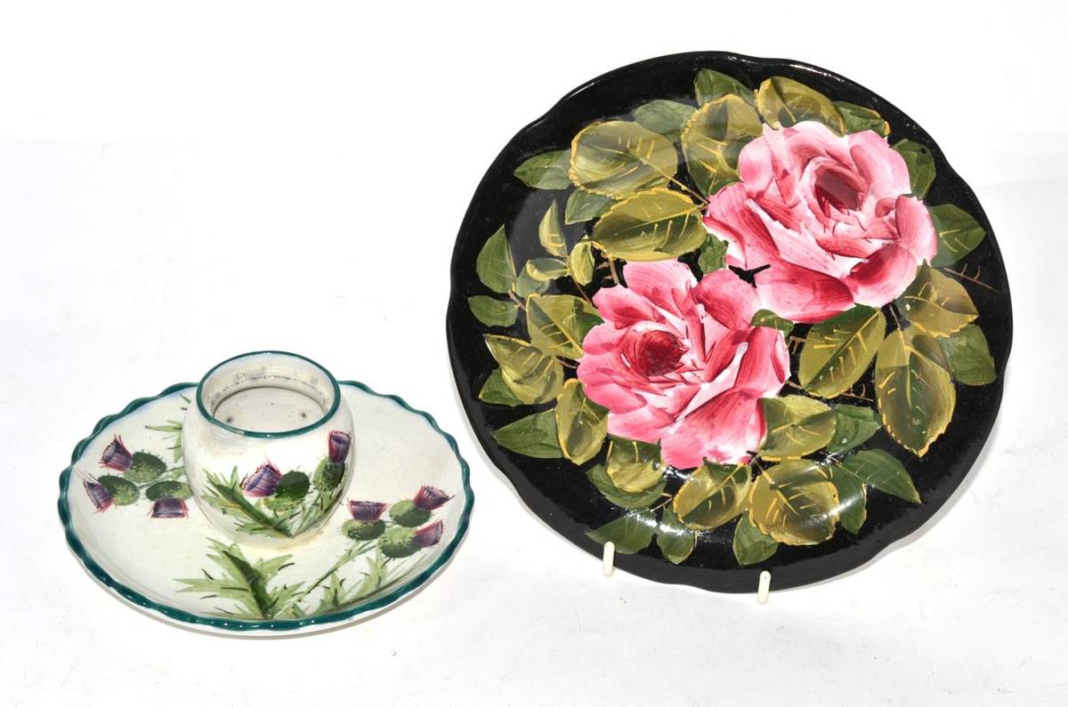 Lot 162 - Wemyss pottery cabbage rose plate together with a Wemyss pottery inkstand for Thomas Goode,...