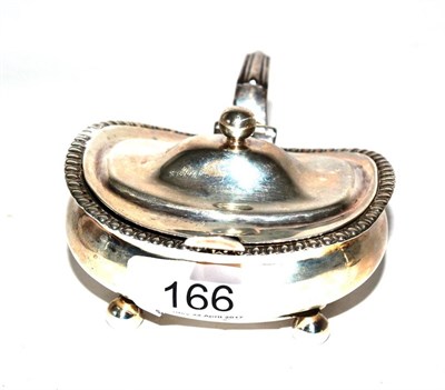 Lot 166 - A George III silver mustard pot, by A.B., London 1789, hinged lid, gadrooned rim; with...