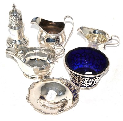 Lot 171 - A Georgian style silver sugar castor, London, 1975; together with five other items of silver (6)