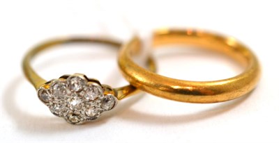 Lot 211 - A diamond plaque ring, finger size L1/2 and a 9ct gold band ring, finger size K (2)