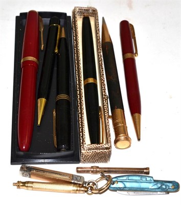Lot 216 - Six various fountain pens, pencils and similar; Sampson & Mordan 9ct gold cigar piercer; T...