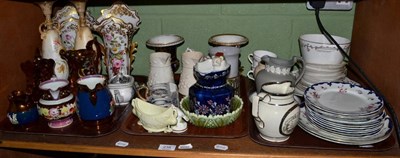 Lot 238 - Quantity of 19th century ceramics including Doulton vases, Ironstone desk standish, copper...