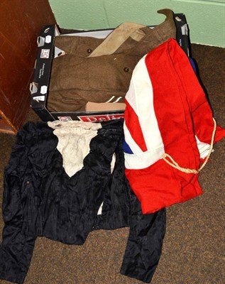Lot 273 - A Union Jack, bodice, WWII battle dress etc