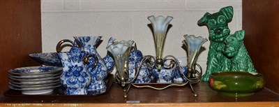 Lot 276 - Russian gilt highlighted blue and white tea wares, a Victorian epergne, Moorcroft dish (a.f.)...