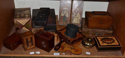 Lot 279 - Quantity of 19th century boxes including inlaid tea caddies, lacquer glove boxes, straw work...