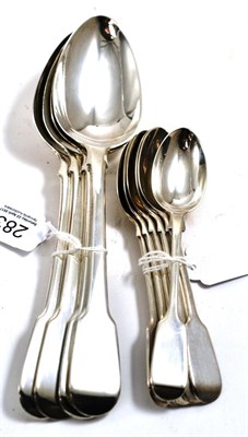 Lot 283 - A set of four silver serving spoons, London 1815; and a set of six silver teaspoons, London 1875