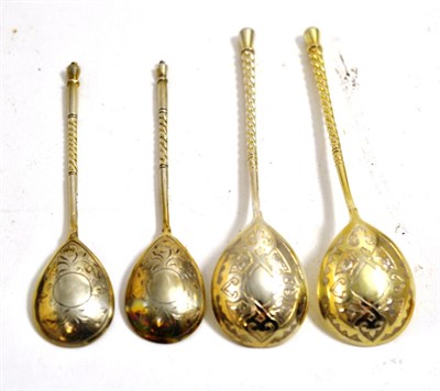 Lot 304 - Two pairs of Russian silver spoons of similar design