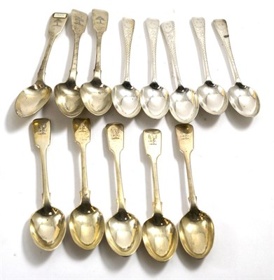 Lot 306 - Set of five Irish silver bright cut teaspoon, a set of three Irish silver teaspoons and a set...
