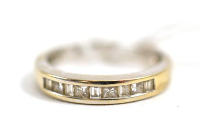 Lot 309 - A princess cut and baguette cut diamond half hoop ring, total estimated diamond weight 0.10...