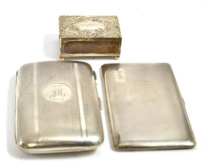 Lot 314 - Two silver cigarette cases together with a silver matchbox holder