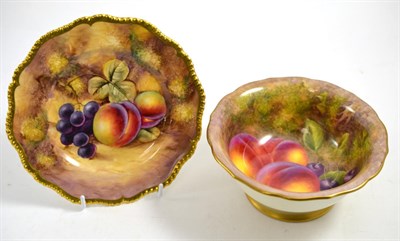 Lot 330 - A Royal Worcester fruit painted bowl by H Ayrton and similar plate signed J Smith (2)