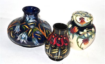 Lot 371 - A group of modern Moorcroft including a 'Cavillon Blue' pattern vase, 'Meadow Charm' pattern ginger