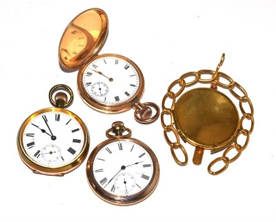 Lot 387 - Three gold plated pocket watches and a watch stand