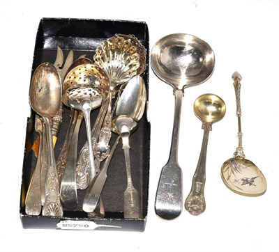 Lot 388 - Group of silver including sifting spoons, ladles etc, various dates and makers