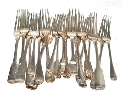 Lot 390 - Quantity of various silver forks including London, Dublin and other assay offices, 19th century and